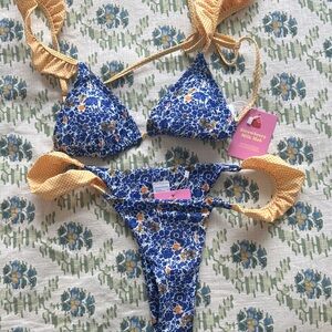 Strawberry Milk Mob Blue and Yellow Floral Bikini